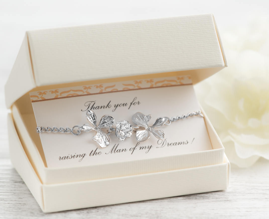 Mother Of Groom Gift, Sister In Law Gift Mother In Law, Silver Flower Jewelry Orchid Wedding, Raising The Woman, The Man Of My Dreams