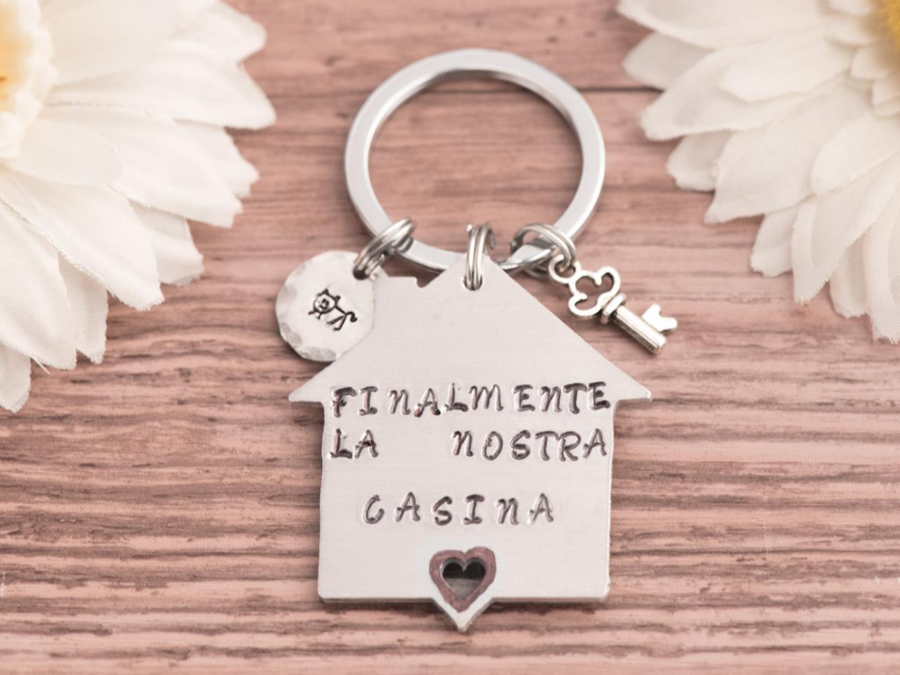 Hand Stamped Keychain, Personalized First Home Gift For Birthday Father Keychain