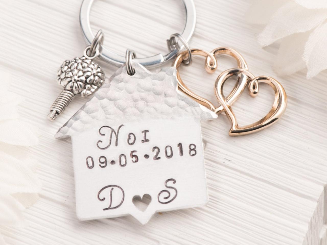 Hand Stamped Keychain, Custom Mother Of Groom Gift Personalized House Key Ring