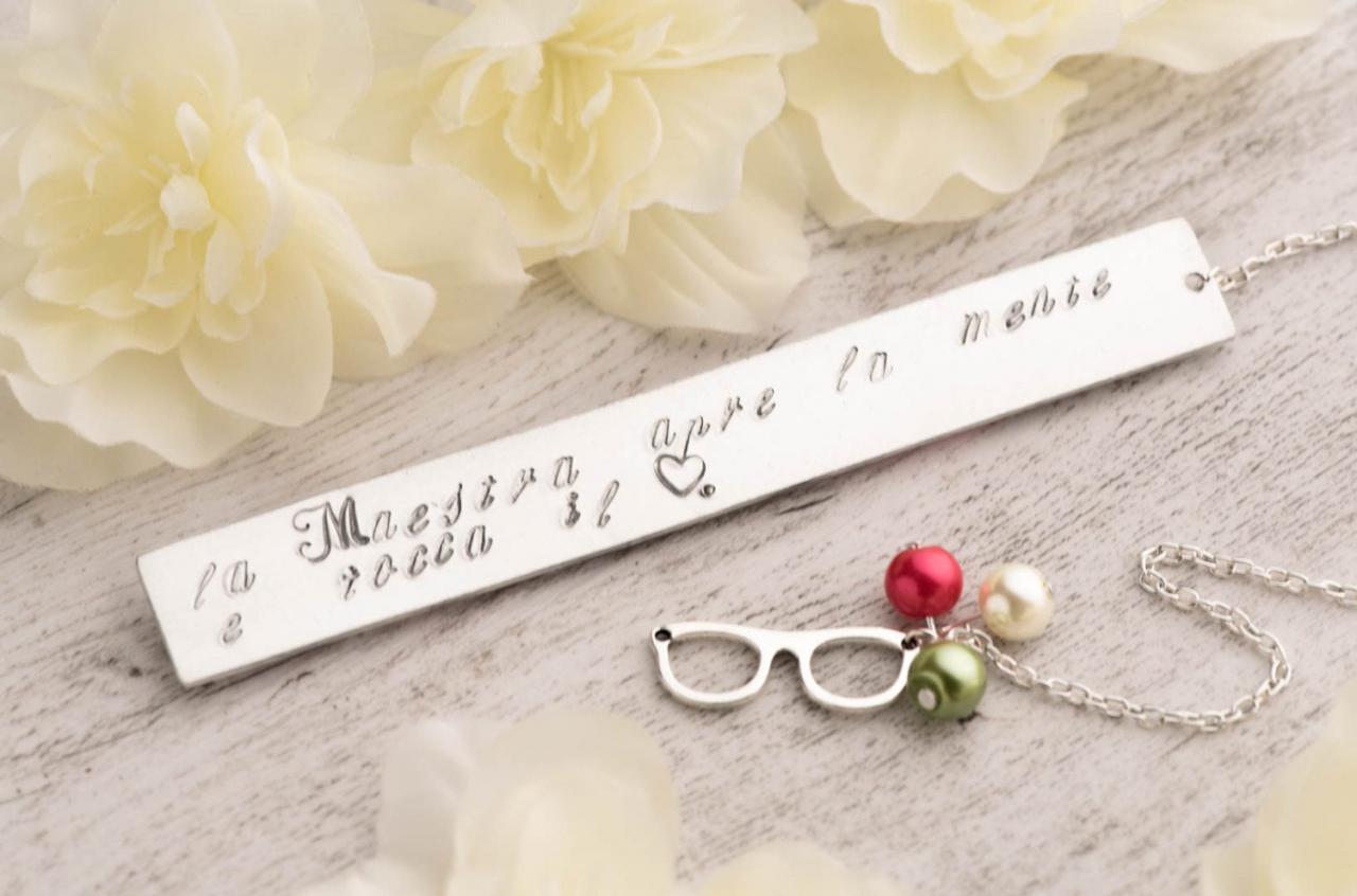 Hand stamped silver bookmark, retirement gift as teacher appreciation bookmark with Teacher opens mind note - quote teacher gift for class of 2016 retirement