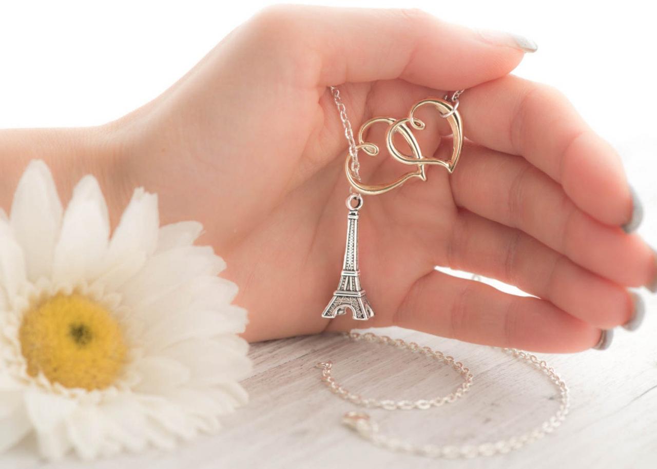Paris Tower Necklace, Silver Lariat Necklace As Valentine Paris In Love Jewelry As Gift For Mom From Daughter As Girlfriend Valentine Gift -