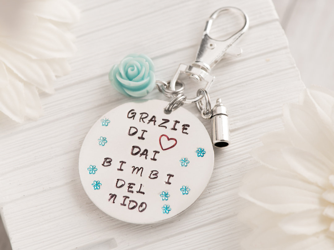 Hand Stamped Personalized Keychain, Custom Teacher Quotes, Thanks For Helping Me Grow, Gift For Nanny Present, Back To School Gift,