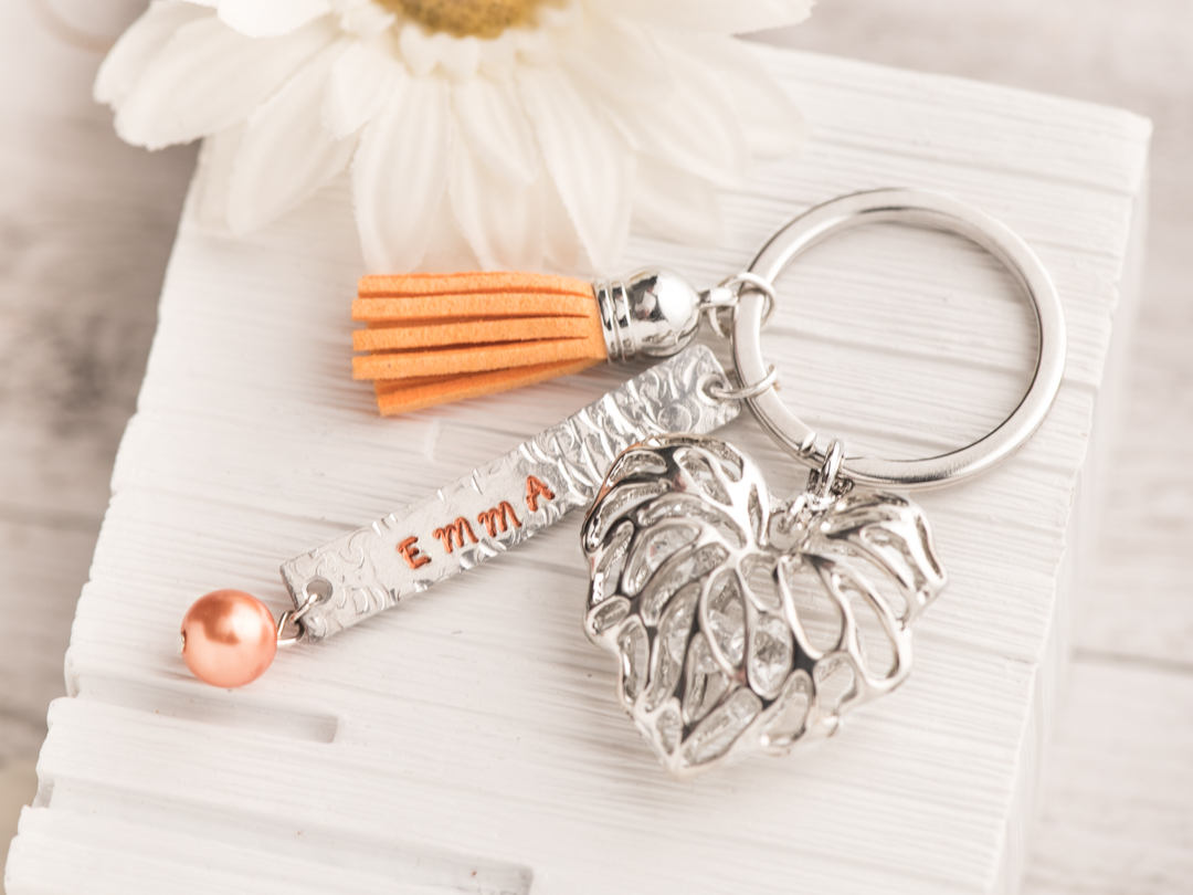 Hand Stamped Personalized Keychain,tassel Heart Keychain Name Personalized, Custom Engraved Name Plate, Sofia The First, Keychain With Tassel,