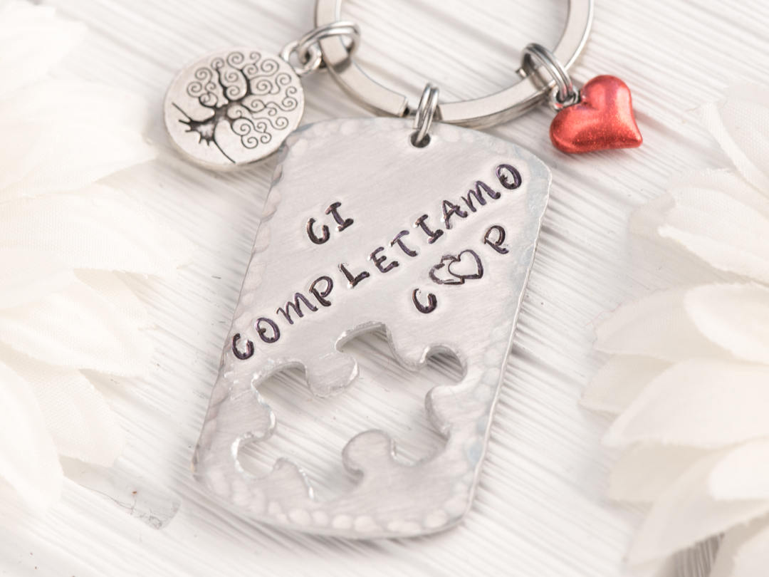 Hand Stamped Custom Puzzle Piece Keychain For Husband