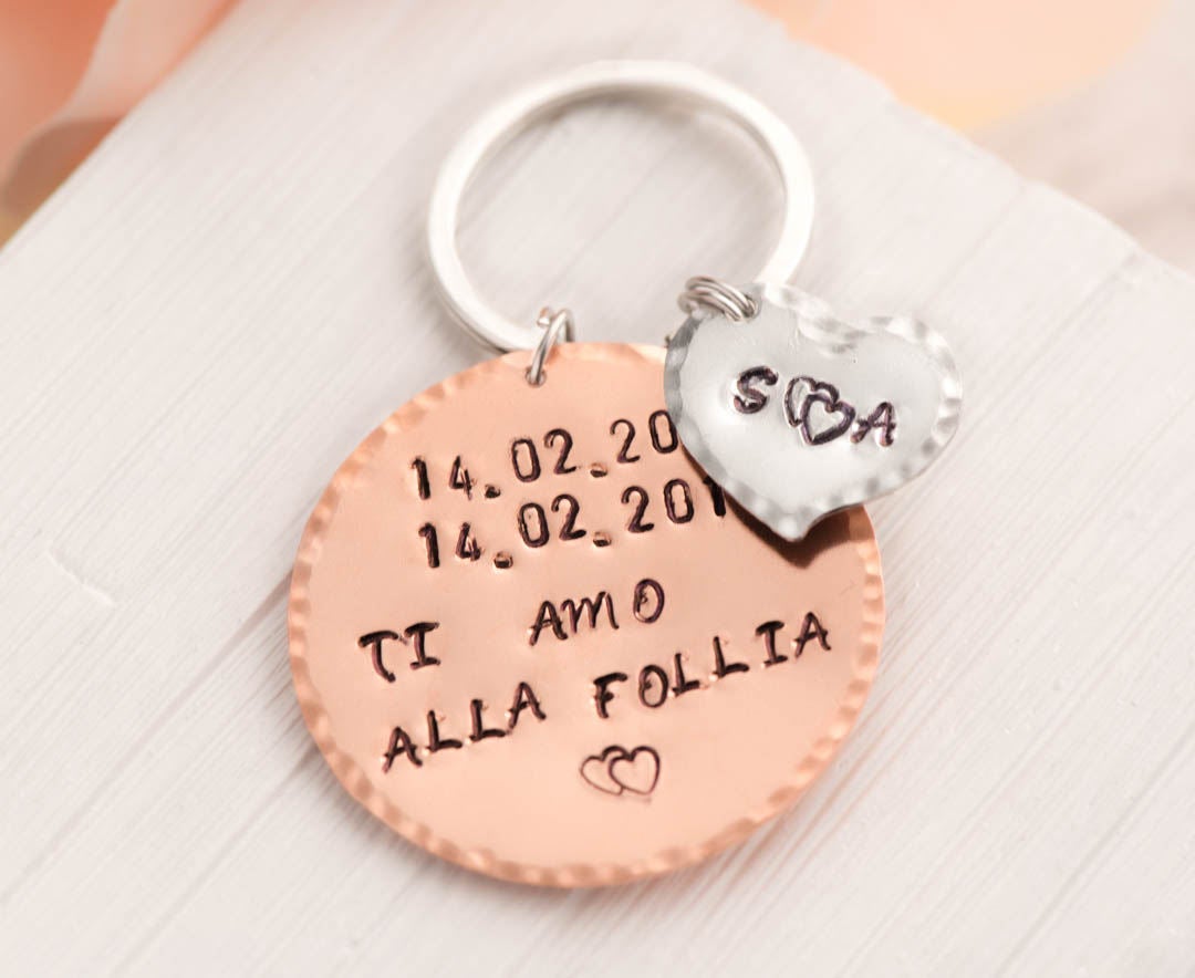 Hand Stamped Keychain, Wife Wedding Date Keychain Engraved