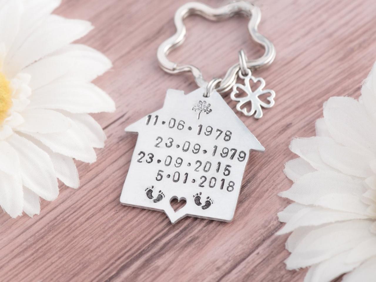 Hand Stamped Home Keychain, Home Gift For Mom Custom Personalized Keychain