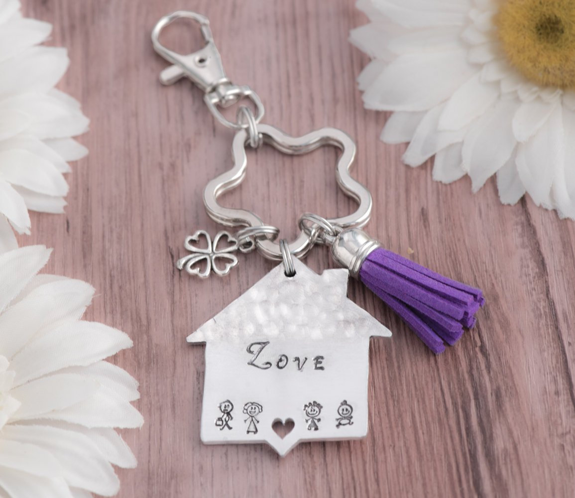 Hand Stamped Personalized Keychain, Custom Mother Of Groom Gift Personalized House Key Ring