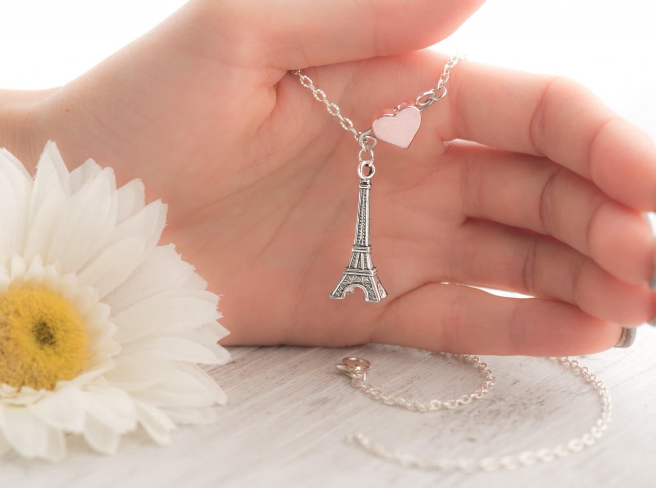 silver paris necklace as initial teacher necklace as love paris necklace with heart eiffel - eiffel tower jewelry as layered eiffel necklace