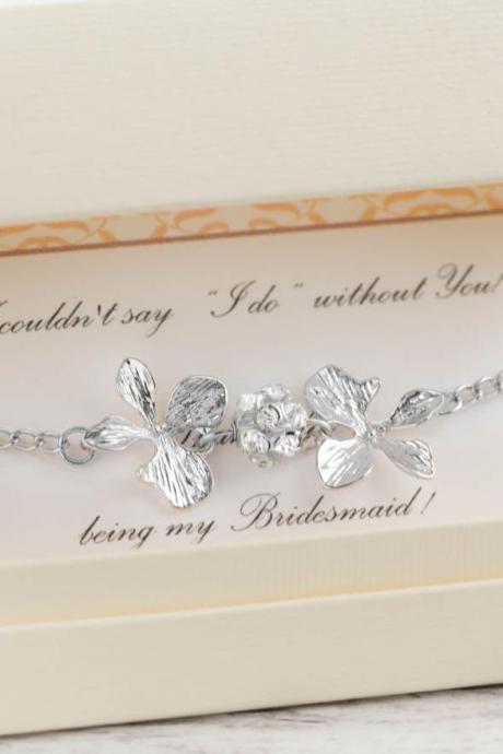 grey wedding set of 7/8/9/10 silver bridesmaids with silver orchid bracelet-rhinestone jewelry set of 8 bracelets with i do without you note