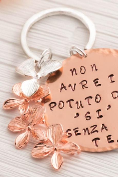 Personalized hand stamped keychain ,orchid wedding gift - sister in law gift with rose gold orchid jewelry as girlfriend birth keychain as MOH keychain as Mothers hold their