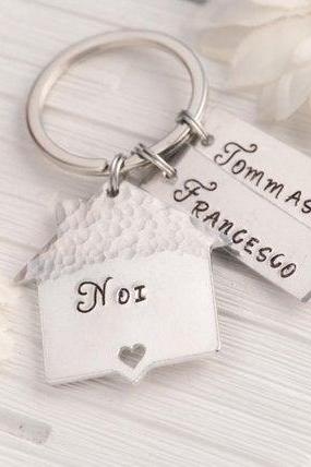 Hand stamped keychain, Anniversary home gift for husband with house key ring