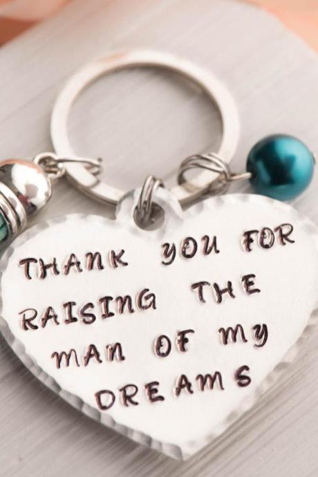 Hand Stamped Heart Keychain, Thank You For Raising The Man Of My Dreams Note A Mother In Law Gift-personalized Tassel Keychain As Gift From Groom