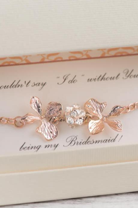 sister in law gift, maid of honor sister of the bride, flower orchid wedding beach, rose gold orchid bracelet, mother of groom gift