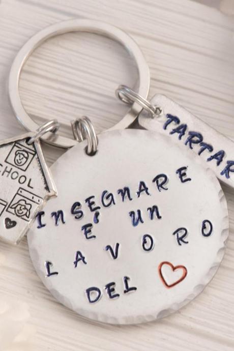 Hand stamped personalized keychain, gift from classroom as happy retirement teacher keychain as end of year gift - unique gift for teacher appreciation as babysitter gift