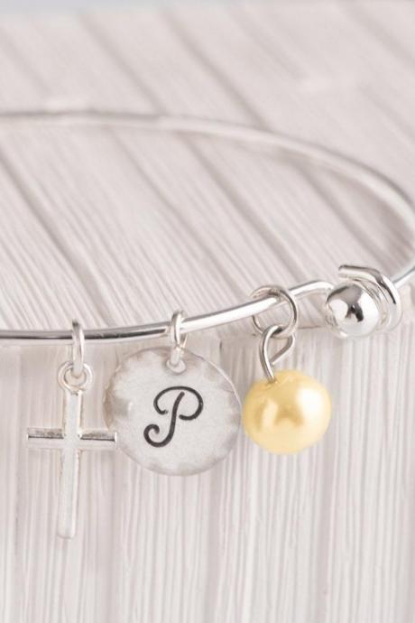 Hand stamped bracelet girl first communion gift from grandma and grandpa, Hand stamped jewelry, confirmation gift, 1st holy communion gift, first holy gift from aunt