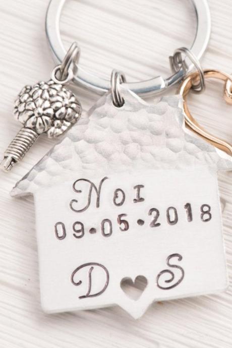 Hand stamped keychain, Custom mother of groom gift personalized house key ring