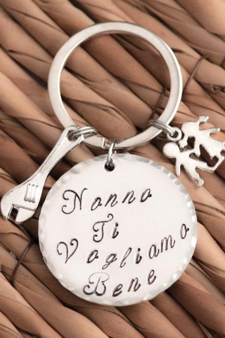 Hand Stamped Keychain, Grandfather Keychain With Home Engraved