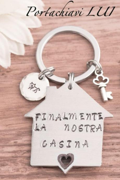 Hand stamped keychain, First home engraved keychain for New Homeowners