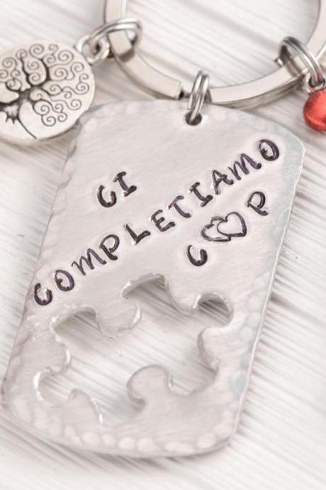 Hand stamped custom puzzle piece keychain for husband